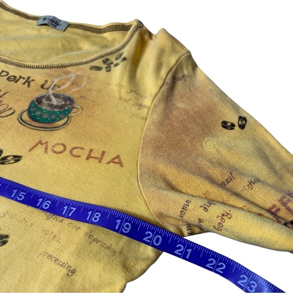Vintage Y2K Cactus Coffee Shop Graphic Top Yellow Café Print Long Sleeve Shirt - Picture 3 of 6